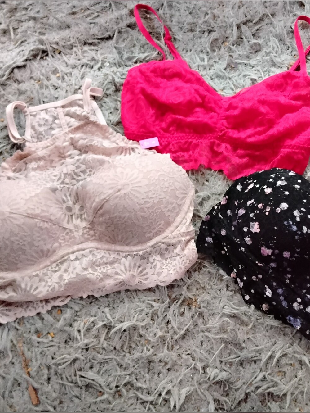 PINK Lace & Floral Bralette Set - Black, Hot Pink, Blush
